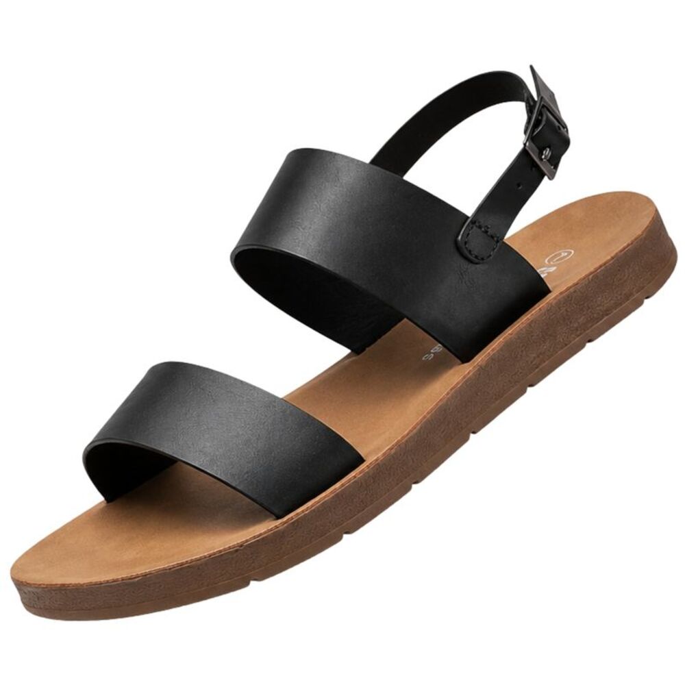 Alpine Swiss Beth Womens Flat Sandals Two Strap Buckle Slides Comfortable Summer